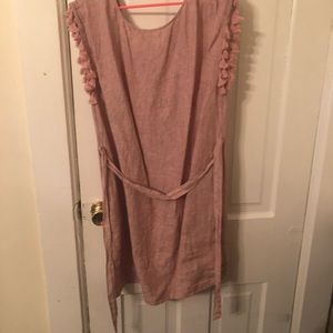Pink linen dress with tassel sleeves. Never worn!